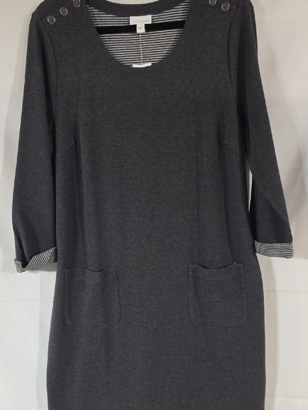J. Jill Charcoal Gray Long-Sleeve Knit Pocket Dress